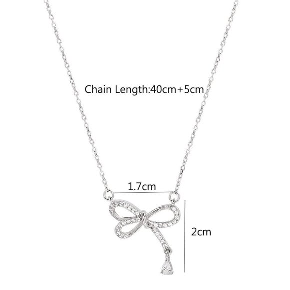 NEW 925 Sterling Silver Diamond Bow knot Necklace - Picture 11 of 11